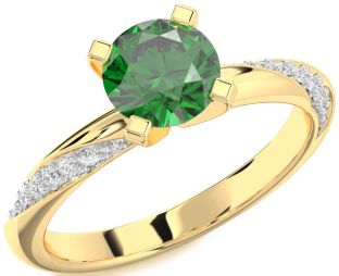 Diamond Emerald Gold Round Solitaire Engagement Ring
