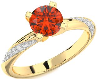 Diamond Fire Opal Gold Silver Round Solitaire Engagement Ring