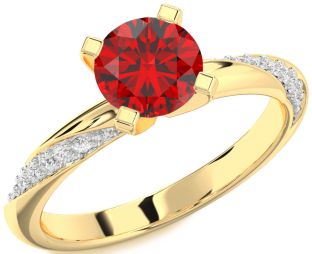 Diamond Ruby Gold Round Solitaire Engagement Ring