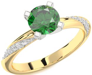 Diamond Emerald White Yellow Gold Round Solitaire Engagement Ring