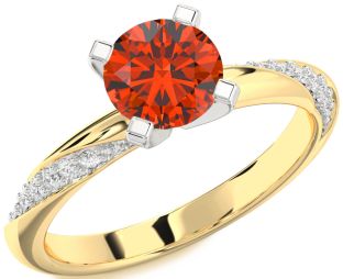 Diamond Fire Opal Gold Silver Round Solitaire Engagement Ring