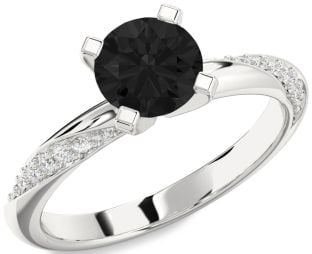 Black Diamond Silver Round Solitaire Engagement Ring