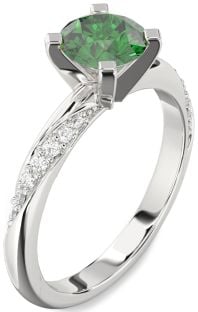 Diamond Emerald Platinum Round Solitaire Engagement Ring