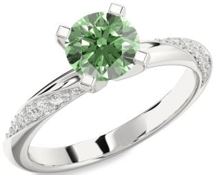 Green Diamond Silver Round Solitaire Engagement Ring