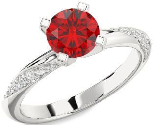 Diamond Ruby White Gold Round Solitaire Engagement Ring