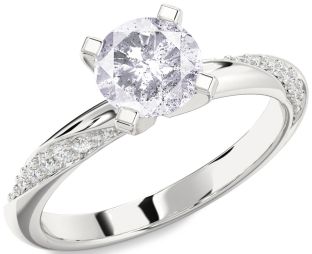 Salt & Pepper Diamond Silver Round Solitaire Engagement Ring