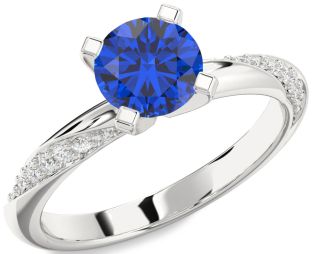 Diamond Blue Sapphire White Gold Round Solitaire Engagement Ring