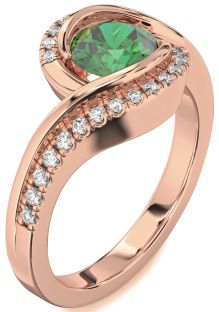Diamond Emerald Rose Gold Round Solitaire Engagement Ring