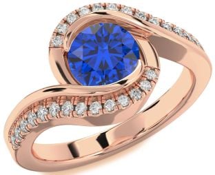 Diamond Blue Sapphire Rose Gold Round Solitaire Engagement Ring