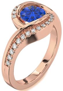 Diamond Blue Sapphire Rose Gold Round Solitaire Engagement Ring