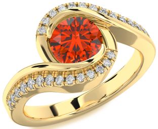 Diamond Fire Opal Gold Round Solitaire Engagement Ring