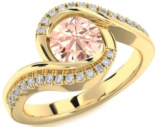 Diamond Morganite Gold Round Solitaire Engagement Ring