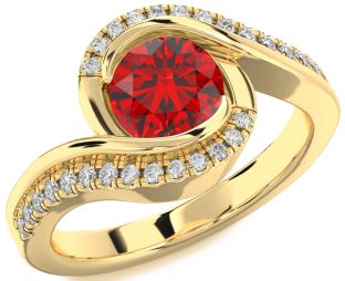 Diamond Ruby Gold Round Solitaire Engagement Ring