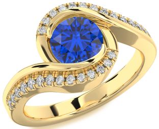 Diamond Blue Sapphire Gold Round Solitaire Engagement Ring