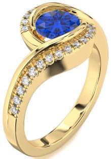 Diamond Blue Sapphire Gold Round Solitaire Engagement Ring