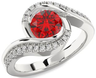Diamond Ruby White Gold Round Solitaire Engagement Ring