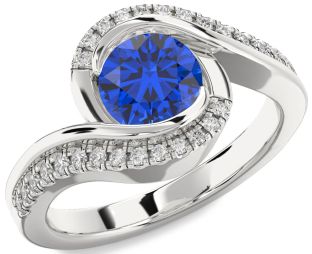 Diamond Blue Sapphire White Gold Round Solitaire Engagement Ring