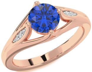 Diamond Blue Sapphire Rose Gold Round Solitaire Engagement Ring