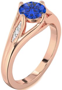 Diamond Blue Sapphire Rose Gold Round Solitaire Engagement Ring