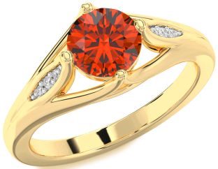 Diamond Fire Opal Gold Silver Round Solitaire Engagement Ring