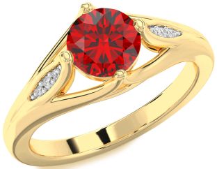 Diamond Ruby Gold Round Solitaire Engagement Ring