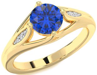 Diamond Blue Sapphire Gold Round Solitaire Engagement Ring