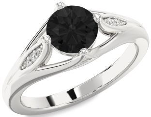 Black Diamond Silver Round Solitaire Engagement Ring