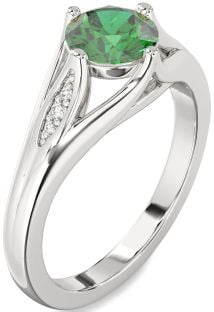 Diamond Emerald Platinum Round Solitaire Engagement Ring