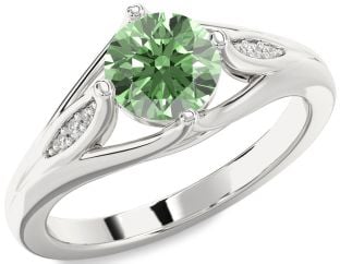 Green Diamond Silver Round Solitaire Engagement Ring