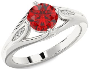 Diamond Ruby White Gold Round Solitaire Engagement Ring