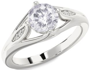 Salt & Pepper Diamond Silver Round Solitaire Engagement Ring