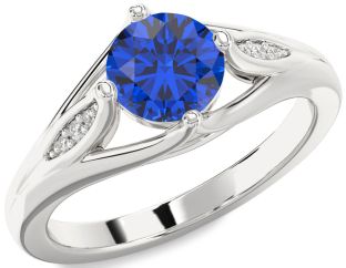 Diamond Blue Sapphire White Gold Round Solitaire Engagement Ring