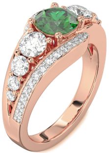 Diamond Emerald Rose Gold Round Engagement Ring