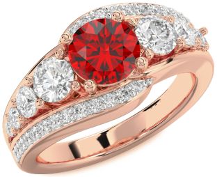 Diamond Ruby Rose Gold Round Solitaire Engagement Ring