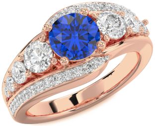 Diamond Blue Sapphire Rose Gold Round Solitaire Engagement Ring