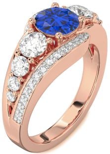 Diamond Blue Sapphire Rose Gold Round Engagement Ring