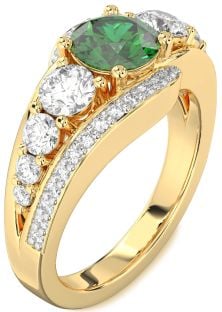 Diamond Emerald Gold Round Engagement Ring