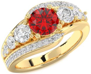 Diamond Ruby Gold Round Solitaire Engagement Ring