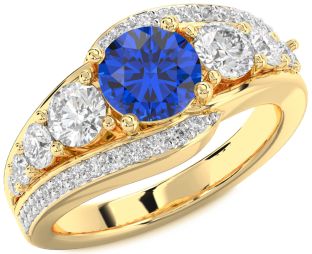 Diamond Blue Sapphire Gold Round Solitaire Engagement Ring