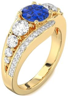 Diamond Blue Sapphire Gold Round Engagement Ring