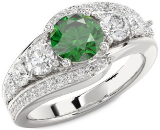 Diamond Emerald Platinum Round Solitaire Engagement Ring