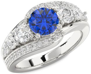 Diamond Blue Sapphire Platinum Round Solitaire Engagement Ring