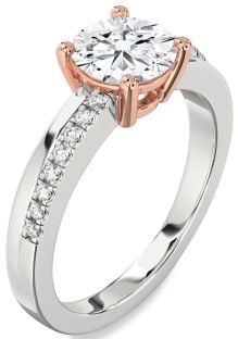Diamond Silver & 10K Rose Gold Round Solitaire Engagement Ring