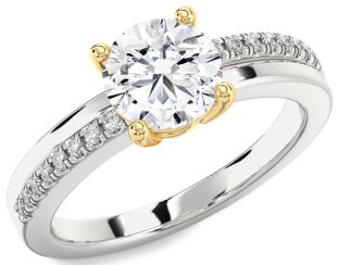 Diamond Silver & 10K gold Round Solitaire Engagement Ring