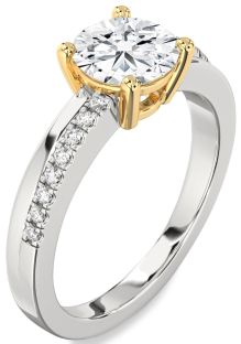 Diamond Silver & 10K gold Round Solitaire Engagement Ring