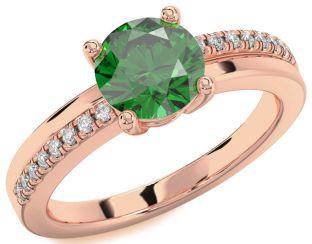Diamond Emerald Rose Gold Round Solitaire Engagement Ring