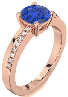Diamond Blue Sapphire Rose Gold Round Solitaire Engagement Ring