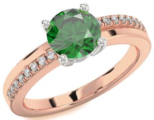 Diamond Emerald White Rose Gold Round Solitaire Engagement Ring