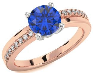 Diamond Blue Sapphire Platinum & Rose Gold Round Solitaire Engagement Ring