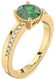 Diamond Emerald Gold Round Solitaire Engagement Ring